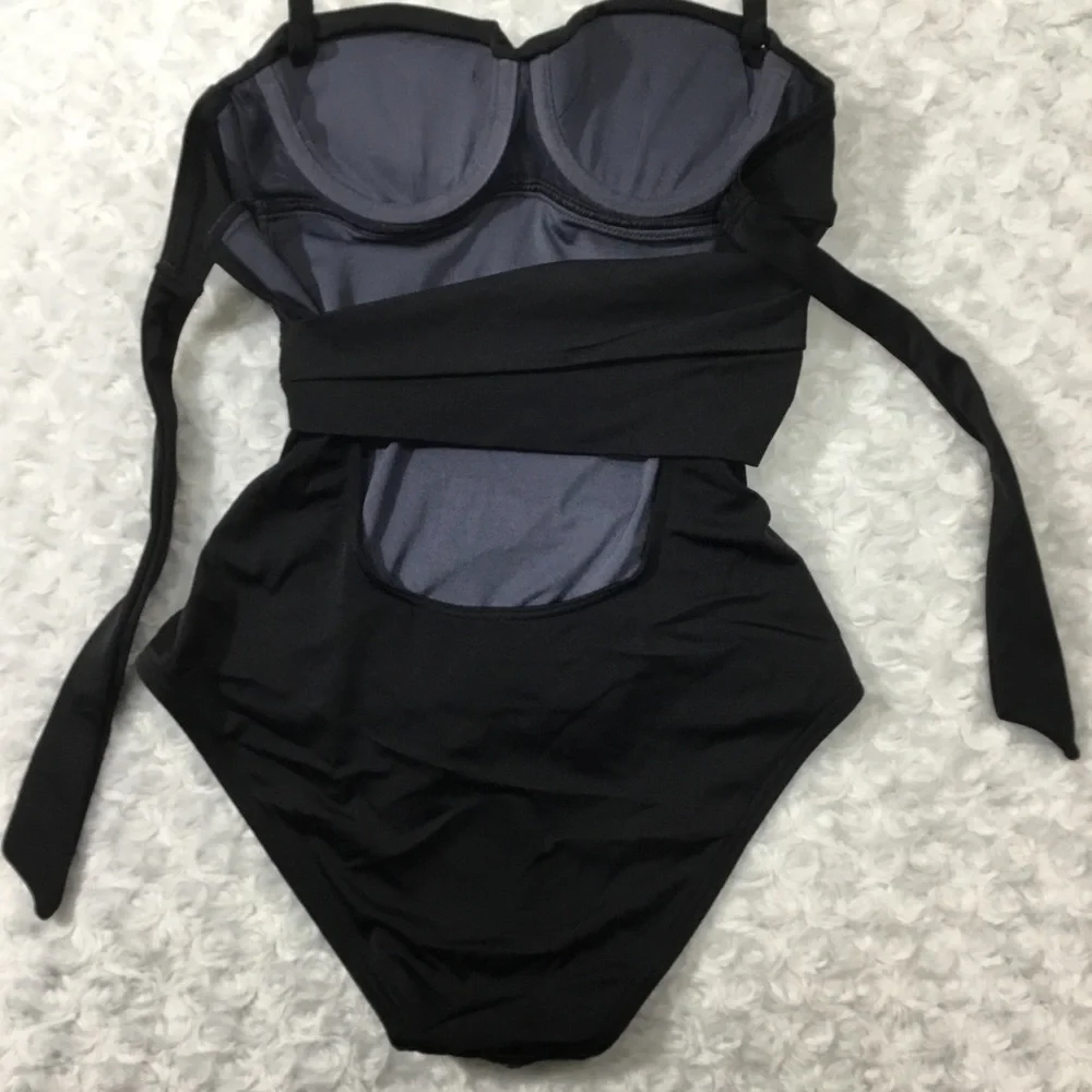 Victoria’s Secret Twist Bandeau Tie Back Retro One-piece Swimsuit Black 32A - Picture 9 of 16
